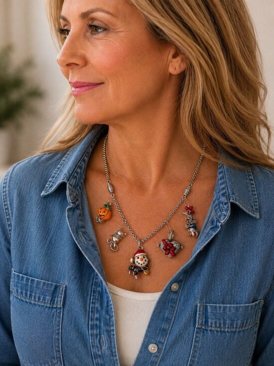 Brighton Jewelry - Brighton Seasonal Charm Necklace Snowman Bunny Pumpkin Opening Heart Gift Box 16